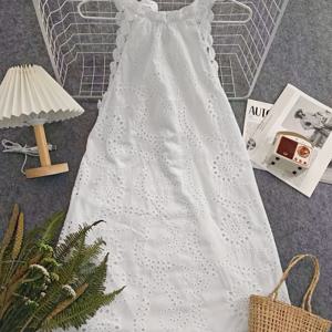 TEMU 여신 같은 휴가 스타일 | 화이트 레이스 자수 홀터 드레스, 우아하고 세련된, 산뜻한 여신 드레스, 고급스러운 휴가 느낌, 휴가 필수템, 여신의 매력을 가득 담은, 섬세하고 아름다운 드레스