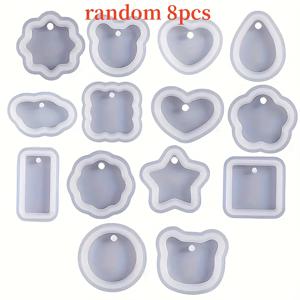 TEMU 8개 랜덤 실리콘 레진 캐스팅 몰드, 주얼리 펜던트, 불규칙 기하학적 모양 및 하트 모양 키체인 수제 몰드 제작용, 쉬운 탈지, 투명 실리콘 미술 제작 몰드