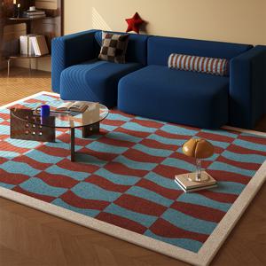 TEMU 루프 파일 1000g+9mm 모던 심플 컬러풀 체크 거실 대형 카펫 라이트 럭셔리 하이엔드 소파 커피 테이블 카펫 멤피스 스타일 대비 스퀘어 카펫 불규칙 웨이브 라운지 미끄럼 방지 바닥 매트