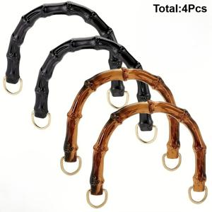 TEMU 4개 세트 우아한 대나무 패턴 금속 D링 핸들 DIY 지갑 크로셰백 핸드백 액세서리 블랙 & 브라운 핸들 매끄러운 표면 DIY 지갑 만들기