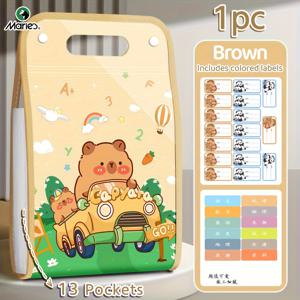 TEMU 마리의 13단 확장형 아코디언 파일 폴더 - 귀여운 A4 라벨 정리함, 문서, 청구서, 영수증용 - 휴대용 파일 (보라/초록/갈색/파랑)