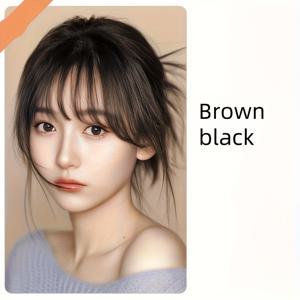 TEMU 합성 앞머리, 깔끔한 이마 검정 갈색 가발 조각, 여성 데일리 클립인 헤어 익스텐션