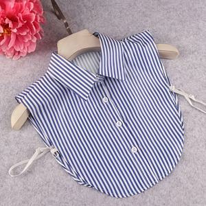 TEMU 여성용 탈부착 스탠드 칼라 1개 - 블루 앤 화이트 수직 줄무늬, 폴리에스터 하프셔츠 인서트, 버클 앞면 옷단과 조절식 끈 포함, 레이어드용 또는 단독 의류로 이상적, 스타일리시한 레이어링 아이템 | 우아한 외관 | 우수한 품질의 구조