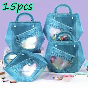 TEMU 15개 데님 스타일 핸들 선물 가방, 지퍼형 재사용 가능 보관백, 가족 모임, 생일, 졸업식, 크리스마스, 새해, 파티, 결혼식, 교실 활동, 선물 교환에 이상적, 다목적 대용량 스낵, 보석, DIY 공예, 액세서리용, 이벤트 용품,선물 포장,스타일리시한 수납,손잡이 토트백,재사용 가능한 재료,여행용 파우치,공예 정리함,공예 애호가,이벤트 주최자
