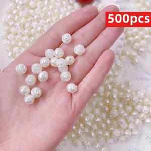 TEMU 8mm 500개 아크릴 로즈 비즈 - 화이트 스페이서 비즈, 할로윈, 크리스마스 액세서리, DIY 주얼리 만들기, 팔찌, 목걸이, 반지 액세서리 및 폰 체인 공예용