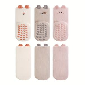 TEMU 아동용 양말 3켤레, 사계절 활용 가능한 귀여운 동물 캐릭터 양말, 미끄럼 방지 실내용 걸음마 양말