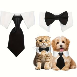 TEMU 우아한 넥타이가 있는 강아지와 고양이 세트 2개, 아름다운 강아지 보우 타이, 고양이 보우 타이, 조절 가능한 정장형 애완 고양이 넥타이, 강아지와 고양이가 생일 및 결혼식 의상으로 적합