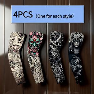 TEMU 4개입 타투 슬리브 - 무봉제, 통기성 암커버 (낚시, 사이클링, 운전용) | 자외선 차단 & 쿨링 나일론 소재 [각 스타일 단품 세트]