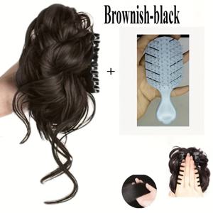 TEMU 우아한 여성용 플러피 포니테일 가발 클립 + 미니 빗 - 고온 섬유, 자연스러운 컬, 모든 인종에 적합, 스타일리시 헤어 액세서리, 최상의 결과를 위해 사용 전 빗질