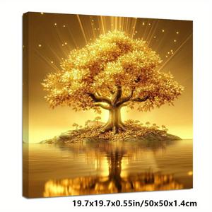 TEMU 1개 액자형 추상 머니 트리 벽 장식 - 부와 상징, 반짝이는 가지, 스타일, 홈 & 오피스 데코, 랩어라운드 캔버스 프레임, 행운 끌어당김