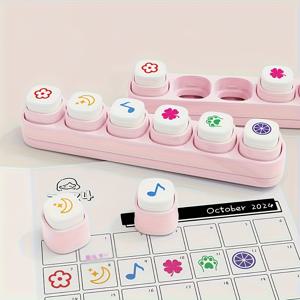 TEMU 6개 6-in-1 카드 봉인 - 스크랩북 및 다이어리 스티커 봉인, 미니 손 계산 봉인, 6버튼 패턴 봉인, 봉인 인쇄 및 페인팅 도구 재료, 음표, 음식 스탬프, 라이프 스탬프, 선물 컬렉션