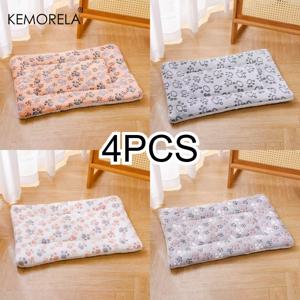 TEMU 4개입 초소프트 리버서블 플리스 강아지 & 고양이 침대 매트 - 귀여운 강아지/발자국 디자인, 두꺼운 세탁 가능 소형동물 침대, 햄스터, 기니피그용