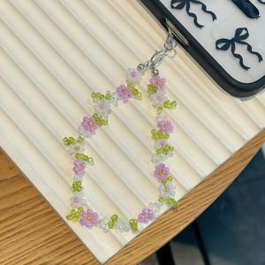 TEMU 매력적인 봄 꽃 스트링 휴대폰 케이스 키체인, 가방에 완벽, 핸드백에 매력 추가, 아름다운 액세서리 역할, 휴대폰 분실 방지 스트랩 팔찌 또는 손목 스트랩으로 사용 가능