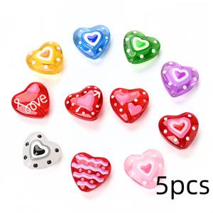 TEMU 5개 수제 하트 모양 유리 비즈 - 주얼리, 키체인, 팔찌 & 공예용 혼합 스타일, 발렌타인데이 선물 & 수제 프로젝트에 적합