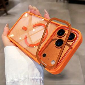 TEMU 럭셔리 투명 아크릴 브라켓 폰 케이스 아이폰 17 프로 맥스 에어 16 15 14 13 프로 맥스 플러스 남성 여성 호환 클리어 마그네틱 무선 충전 17 프로 케이스 렌즈 보호 기능 충격 방지 백 커버