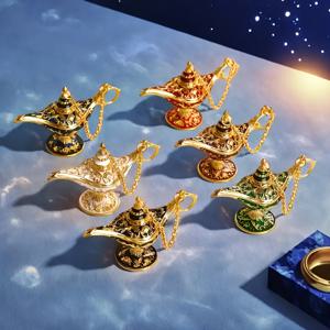 TEMU 6개의 우아한 유럽 미니 알라딘 램프 조각상 - 빈티지 메탈 공예, 전원 불필요, 섬세한 조각, 실내/실외 장식 (가정 및 파티용), 알라딘 램프, 파티 장식 | 빈티지 램프 디자인 | 내구성 좋은 메탈 구조