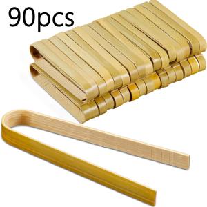 TEMU 90개 미니 대나무 집게, 긴 토스트 집게, 일회용 나무 조리 도구 (토스트, 피클, 차, 토스터 액세서리용), 10cm (4인치), 발렌타인데이 선물로 적합