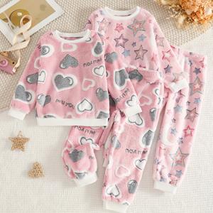 TEMU 4pcs 아기 여아 겨울 바지 세트 - 귀여운 긴팔 긴 바지 털 피스 바지 세트, 완벽한 야외 활동을 위한 편안한 원단, 따뜻하고 귀여운 라운드넥 긴팔 상의 및 양면 플러시 편안한 바지로 완벽한 생일 선물