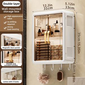 TEMU 벽걸이형 무드릴 욕실용 Ic 도어 - 헤비듀티 플라스틱 샤워 정리함, 화이트/블랙, 27