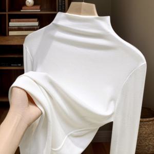 TEMU 2025년 봄/가을 신상 스타일! 여성용 하프 터틀넥 골지 스트레치 활용도 높은 단색 긴팔 엘레강스 상의