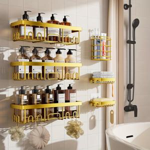 TEMU 접착식 샤워 캐디 6개 세트, 여성 엄마 선물, 고중량 지지, 대형 벽걸이 욕실 선반 정리대, 비누받침 & 칫솔걸이 포함, 골드