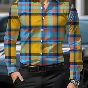 TEMU 남성용 긴팔 셔츠, 격자무늬 프린트, 남성용 프린팅 셔츠, 체크무늬 패턴, 남성용 셔츠, 밝은 체크무늬 색상, 남성용 3D 캐주얼 셔츠, 부드럽고 편안함, 피부에 자극 없고 섬세함, 봄가을 베이스 레이어 셔츠