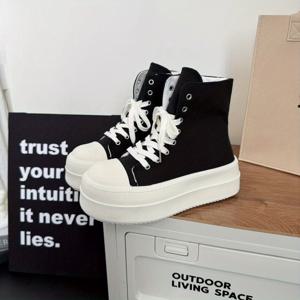 TEMU EU지역 블랙 두꺼운 밑창 키높이 하이탑 스케이트보드화, 커플용 신상 가을 레이스업 & 사이드 지퍼 부츠, 고급 캐주얼 패션 부츠, 여성화, 스니커즈