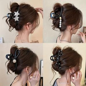 TEMU 4개입 고급 블랙 클립, 대형 상어 클립, 간편하고 다용도 헤어 클립, 뒷머리 여성용 헤어 클립