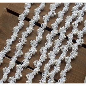 TEMU 90cm 진주 구슬 레이스 트림 테이프 리본 DIY 칼라 재봉용 의류 벨트 웨딩드레스 땋은 레이스 소재 화이트 블랙