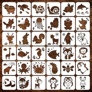 TEMU 36개 세트, 3인치 동물 스텐실. 올빼미, 문어, 토끼, 여우, 양, 사슴 등 그림 그리기에 적합한 재사용 가능한 페인팅 스텐실. 가구, 캔버스, 벽 및 홈 데코를 위한 장식용 공예 템플릿