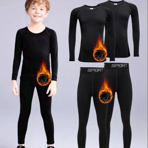 TEMU 4pcs 남아용 운동복 세트, 봄/가을 따뜻한 기저-layer, 2pcs 타이트한 티셔츠와 2pcs 레깅스, 다양한 실내 및 실외 활동에 적합, 야외용