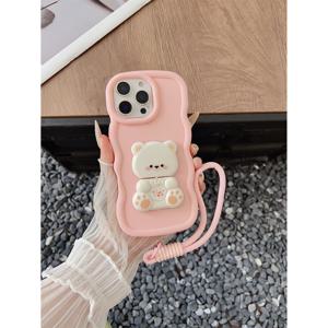 TEMU 휴대폰 케이스 - 귀여운 곰돌이 거울 스탠드 마카롱 빅 웨이브 폰 케이스, 넥스트랩 포함, Apple 11, 12, 13, 14, 15, 16, Samsung A51, A52, A53, A54, A55, A56 S20 S21 S23.S24S25, A31, A32, A33, Redmi 및 기타 휴대폰 모델에 적합