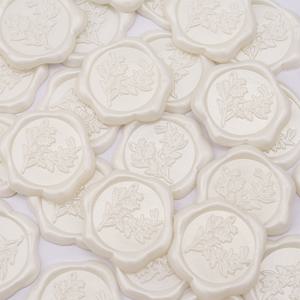 TEMU 100개 진주색 흰색 왁스 씰 스티커 유칼립투스 잎 패턴, 플로럴 식물 봉투 씰 스티커, 자가 접착 펄 화이트 스티커, 실제 왁스로부터 제작된 스티커, 결혼식 초대장에 적합