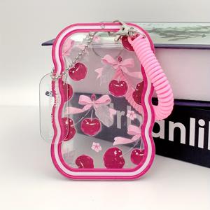 TEMU 2D 튼튼한 TPU 카드 케이스 ( 커버 포함) - 귀여운 키체인 디자인 - 반짝이는 체리 모티프, ID 카드, 신용 카드 등 보관 가능 - 캠퍼스 카드 선물 및 학생에게 이상적