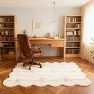 TEMU 1000G 모조 캐시미어 10mm 한국 스타일 거실 카펫 (핑크색, 귀여운 리본 장식), 침실 장식, 침대 옆, 베이 윈도우, 물결 모양 플러시 카펫 (사무실 책상 및 화장대용), 대형 넓이 미끄럼 방지 카펫 (라운지용)