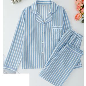 TEMU 우아하고 클래식한 여성용 긴팔 파자마 세트, 블루 디자인으로 가을, 겨울철에 편안하게 입기 좋습니다.