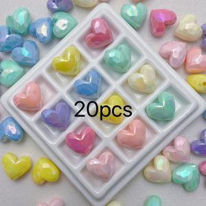 TEMU 20개 아크릴 무지개 빛깔 다면체 하트 비즈, 입체 복숭아 하트 직구 비즈, DIY 팔찌, 목걸이, 휴대폰 스트랩 및 액세서리용