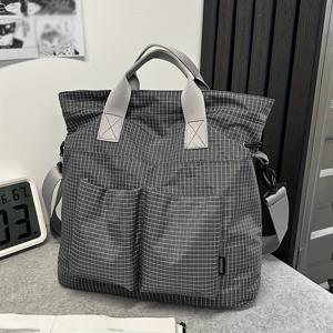 TEMU 남성용 크로스바디 백 캐주얼 다용도 다기능 숄더 대용량 일본 스타일 체크 토트백 남성용 핸드백 통근 가방 메신저 브리프케이스