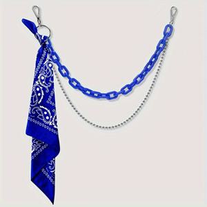 TEMU 힙합 바지 체인 2개, 아크릴 멀티 레이어 체인 + 사각 스카프 터번, INS 스타일, 레저 및 스트리트 댄스 패션에 적합, 스트리트 의류 추가, 어반 스타일, 레이어드 체인, 아이템, 패션 공예, 아크릴 체인, 패션 스카프