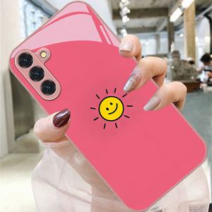 TEMU 휴대폰 케이스 - 스마일이 얼굴 해 패턴 휴대폰 케이스, 삼성 갤럭시 S9+/S10/S20+/S20 울트라/S21 5G/S21+/S22/S23 플러스/S24 플러스/S25/S25 엣지/노트 9/노트 10/노트 10+/노트 20/노트 20 울트라 호환, 낙하 방지 강화 유리 보호 커버