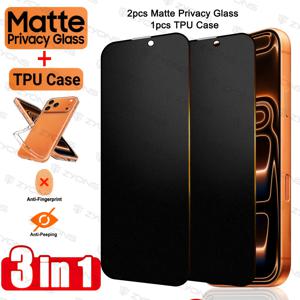 TEMU 3-in-1 보호 세트 (매트 프라이버시 강화유리 2개 + TPU 케이스 1개), 9H 경도, 안티 스파이, 지문 방지, 아이폰 17 프로 맥스/17 프로/17/16 프로 맥스/15 프로 맥스/14/13/12/11 호환, 매트 안티 스파이 스크린, 휴대폰 보호, 내구성 있는 휴대폰 커버