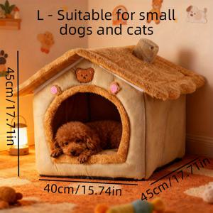 TEMU 애완견을 위한 완벽한 선물, 겨울철 수면을 위한 따뜻한 강아지 침대, 강아지 침대, 강아지 방, 애완견 침대, 귀여운 작은 하우스 디자인, 내장형 플러시 및 두꺼운 쿠션, 테디, 치와와, 폼페라니안, 비숑, 슈나우저, 불독 등 소형견에 적합