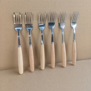 TEMU 나무 손잡이 스테인리스 스틸 커틀러리 포크 6개 세트, 소박한 스타일, 천연 나뭇결이 있는 포크, 메인코스 포크 세트, 식탁보용 식기 세트, 모던 러스틱 스타일, 수공예 커틀러리, 가족 식사용 빈티지 식기류