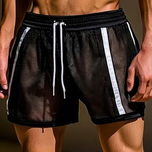 TEMU 해외 직구 2026 봄/여름 신상 남성용 얇은 속건성 통기성 메쉬 섹시 시스루 쇼츠, 패셔너블한 컬러 비치 파티 나이트클럽 공연복, 스포티 캐주얼 팬츠