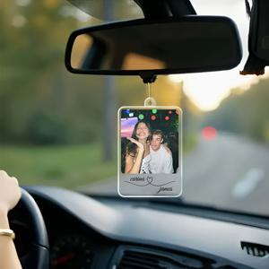 TEMU 2D 평면, 맞춤형 사진 & 이름 차량 거울 걸이 - 사진/텍스트 아크릴 차량 액세서리 (이름 및 사진 추가 가능) - 내구성 있는 후방 거울 장식, 결혼식, 기념일, 선물용 - 간편 설치 차량 내부 장식, 2D 평면