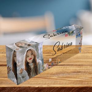 TEMU [2D 플랫] [2D 플랫] 사진 및 텍스트 맞춤형 아크릴 데스크탑 장식품, 이미지 업로드로 맞춤형 직사각형 아크릴 조각, 고정된 패턴의 이름판 포함