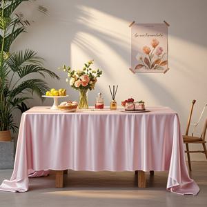 TEMU 파티 식탁보 1개, 핑크색 매끄럽고 광택 있는 직사각형 식탁보, 다양한 사이즈 선택 가능, 야외용 테이블 및 사각형 테이블에 적합, 커피 테이블 커버, 꽃무늬 식탁보