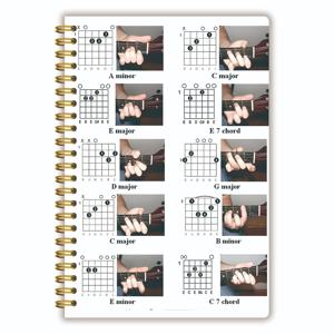 TEMU 나선형 제본 기타 코드 차트 노트북 1개 - 컴팩트한 휴대용 음악 연습장, 기타리스트를 위한 라벨이 붙은 코드, 수업 학습, 일일 일정 관리 및 이동 중인 뮤지션에게 적합한 줄무늬 페이지