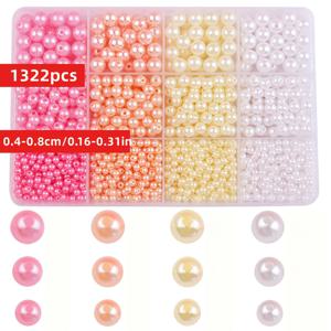 TEMU 1322개 QYWCTZ 라운드 구슬 - 핑크 & 화이트 DIY 주얼리 만들기 재료, 4mm/6mm/8mm/10mm 구멍 박스 구슬, 팔찌, 목걸이, 키체인용 - 대량 공예 비딩 재료