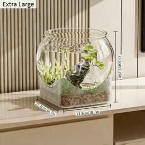 TEMU 대용량 투명 PET 물고기 수조 물고기 어항, 물결 무늬 디자인, 낙하 방지 및 견고한 가정용 장식 수조, 좁은 공간용, 베타와 애완어류를 위한 세척이 쉬운 서식지 (중형 & 특대형)